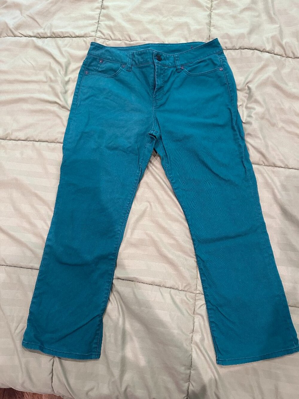 Talbots Signature Crop Flare Pants Size 10 Teal Stretch Ankle Jeans